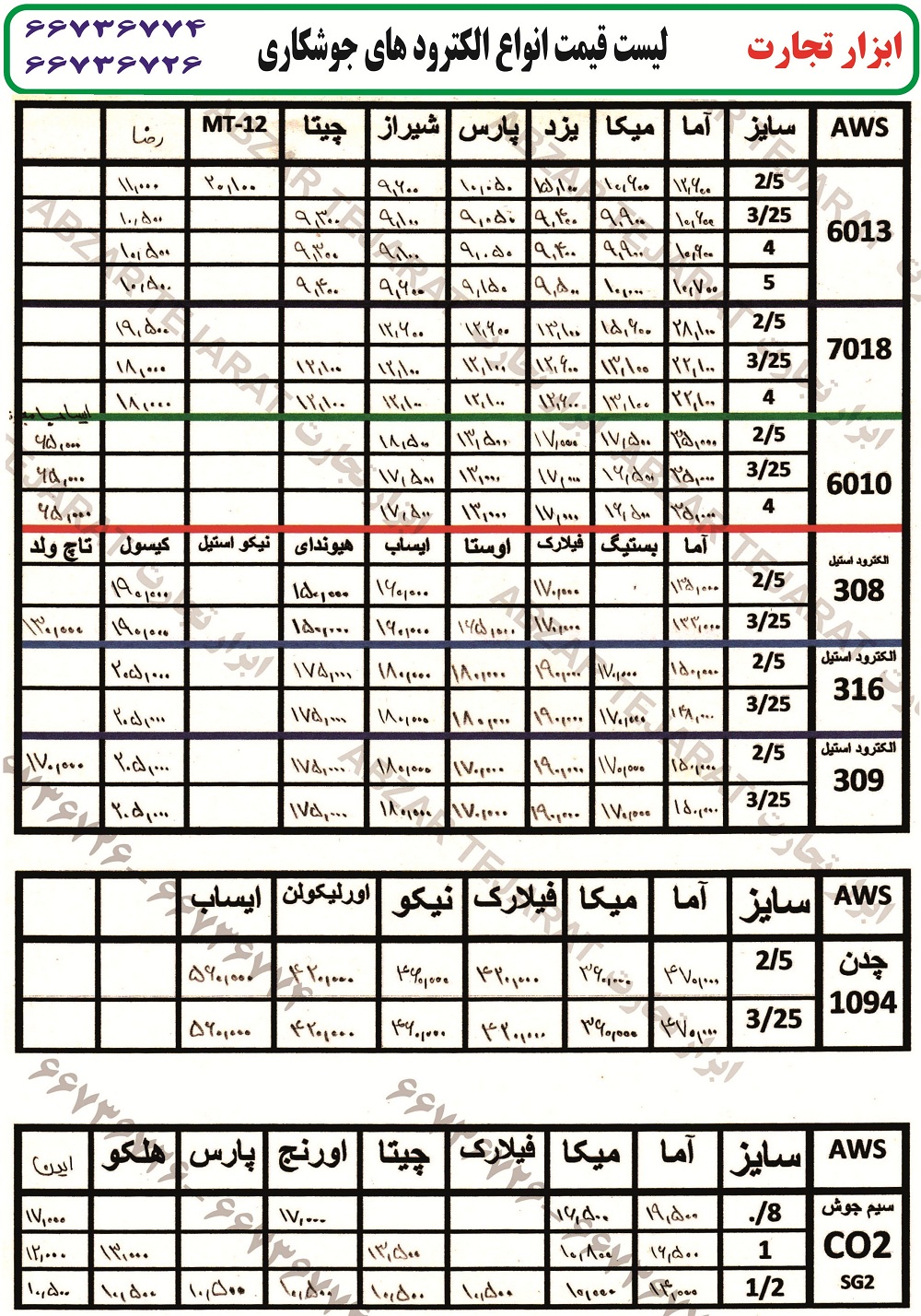 لیست قیمت الکترود, قیمت الکترود , الکترود لیست قیمت الکترود, قیمت الکترود , الکترود